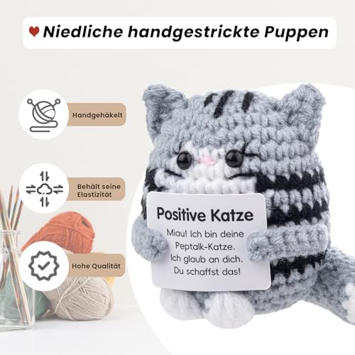 Werfunee Gestrickte Katze Positive Geschenke, Pocket Hug Glücksbringer Prüfung Positive Kartoffel Deutsch Ersatz, Positive Mutmacher Geschenke für Freunde Kollegen Familie, Einschulung Geschenk