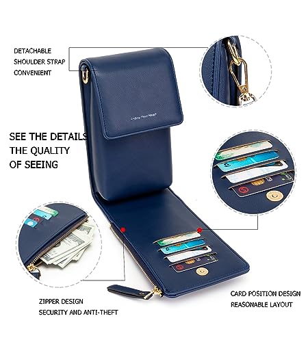 Image of myfriday Small Cell Phone Crossbody Bag, Multi-pocket & 6 Card Slots | 6 card slots, multi-pocket zipper layout and soft synthetic leather keep phone, lipstick, coins and keys ready outdoors
