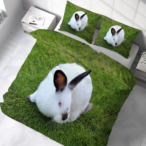 Parure de lit lapin blanc housse de couette 200x200 microfibre douce