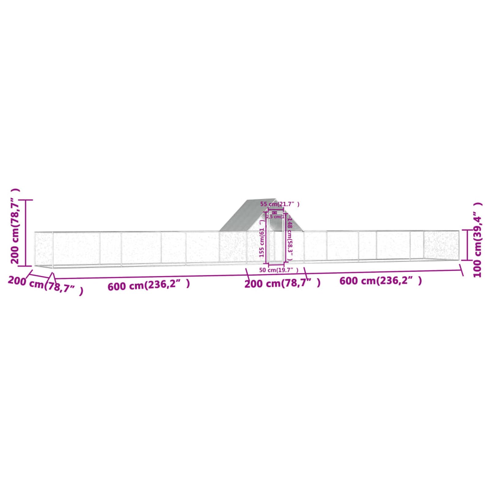 Kurnik 14 x 2 x 2 m stal ocynkowana, obudowa kurnika, kratka zewnętrzna, klatki i kurniki