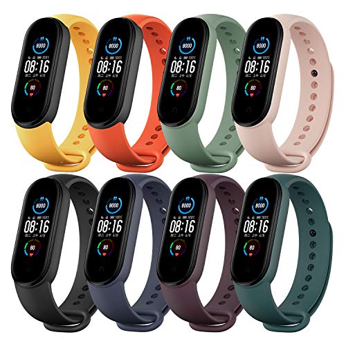 Monuary 8 Piezas Correas para Xiaomi Mi Band 5 Pulsera, Silicona Reloj de Recambio Brazalete Coloridos Correa para Xiaomi Mi Smart Band 5 - Color Oficial