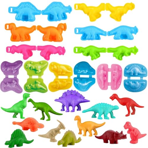Yiklucg Unleash Creativity with 12 Unique Dino Molds Dough Toys Dough Accessories Set Whit 5 Bright Color Ideal as a Gift for Kids Aged 3-4-8 Years