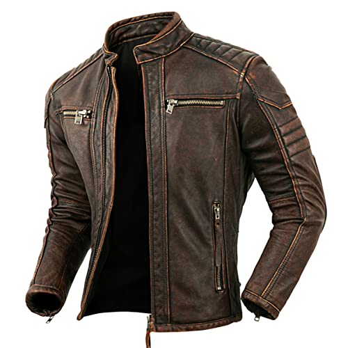 Men's Real Cowhide Biker Cafe Racer Slim Fit Vintage Leather Jacket2