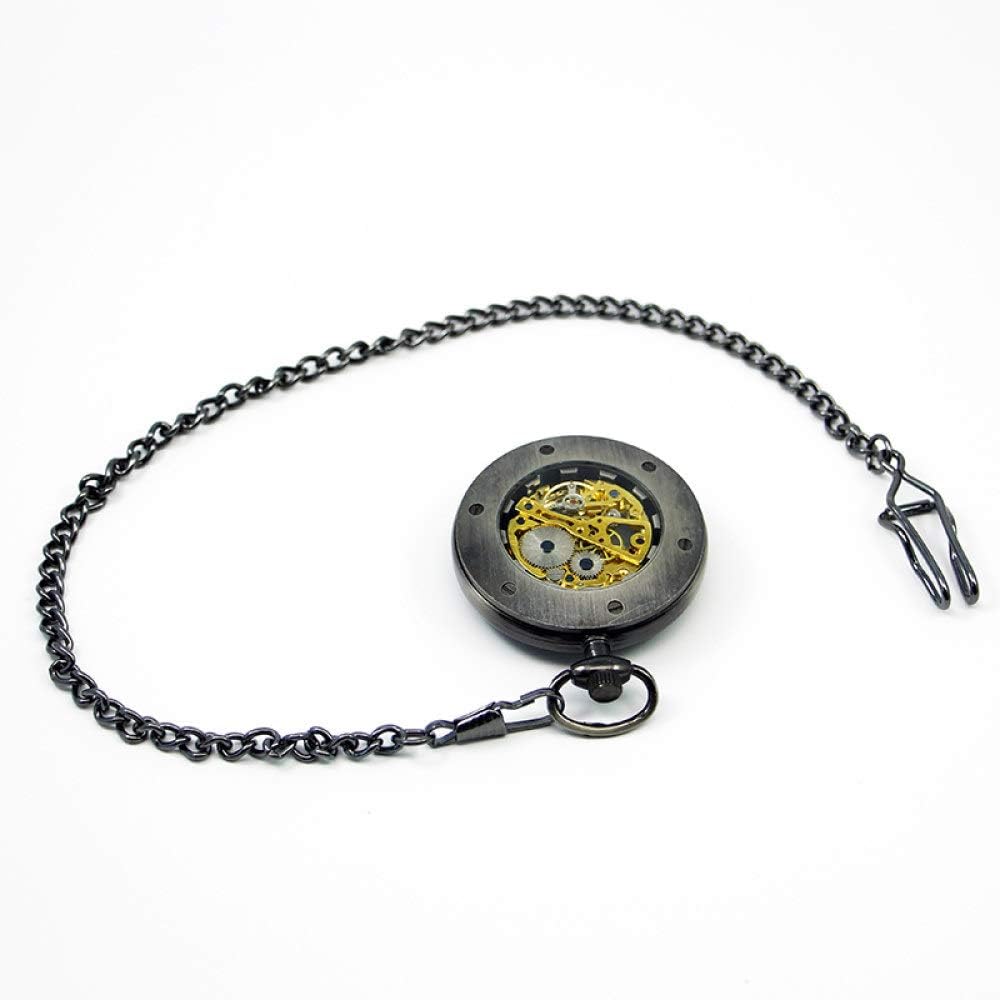 OIFMKC Pocket Watch Fashion Open Face Hand Winding Mechanical Pocket Watch Luxury Steampunk Hollow Dial Analog Men's Pocket Watch with Chain