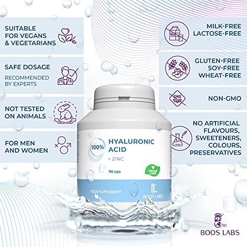 BOOS LABS Strongest Hyaluronic Acid & Zinc, 480mg90Day Supply, Vegan