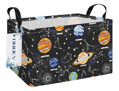 Image of Rectangular Planet Laundry Storage Bin for Adults and Kids | Damp resistant canvas fabric, sturdy stitched carry handles, foldable design organizes closet and playroom daily supplies