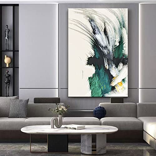Large Framed Abstract White Green Canvas Wall Art Modern Line Decor Picture Emerald Green Texture Zen Prints Painting For Living Room Office Porch Stair Corner Ready To Hang #TOP2