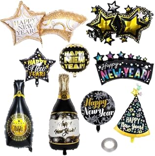 GoldRock 9 sztuk dekoracyjnych balonów sylwestrowych 2024, dekoracja Happy New Year, balony dekoracyjne, balony na Nowy Rok, dekoracja sylwestrowa, dekoracja na imprezę sylwestrową, akcesoria