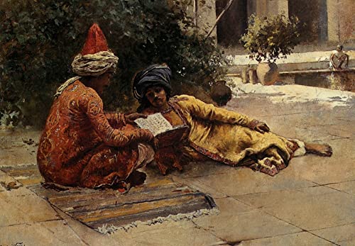 Peinture Classique Deux Arabes lisant Edwin Lord Weeks - Image murale sur toile 60x90cm