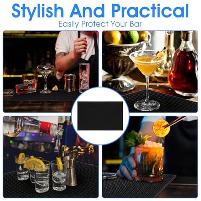 cobee Coffee Bar Mat 18x12Inch,6Pcs Silicone mats for Kitchen Counter,Service Spill Non Slip Thick Rubber Drying Mat for Glasses Countertop