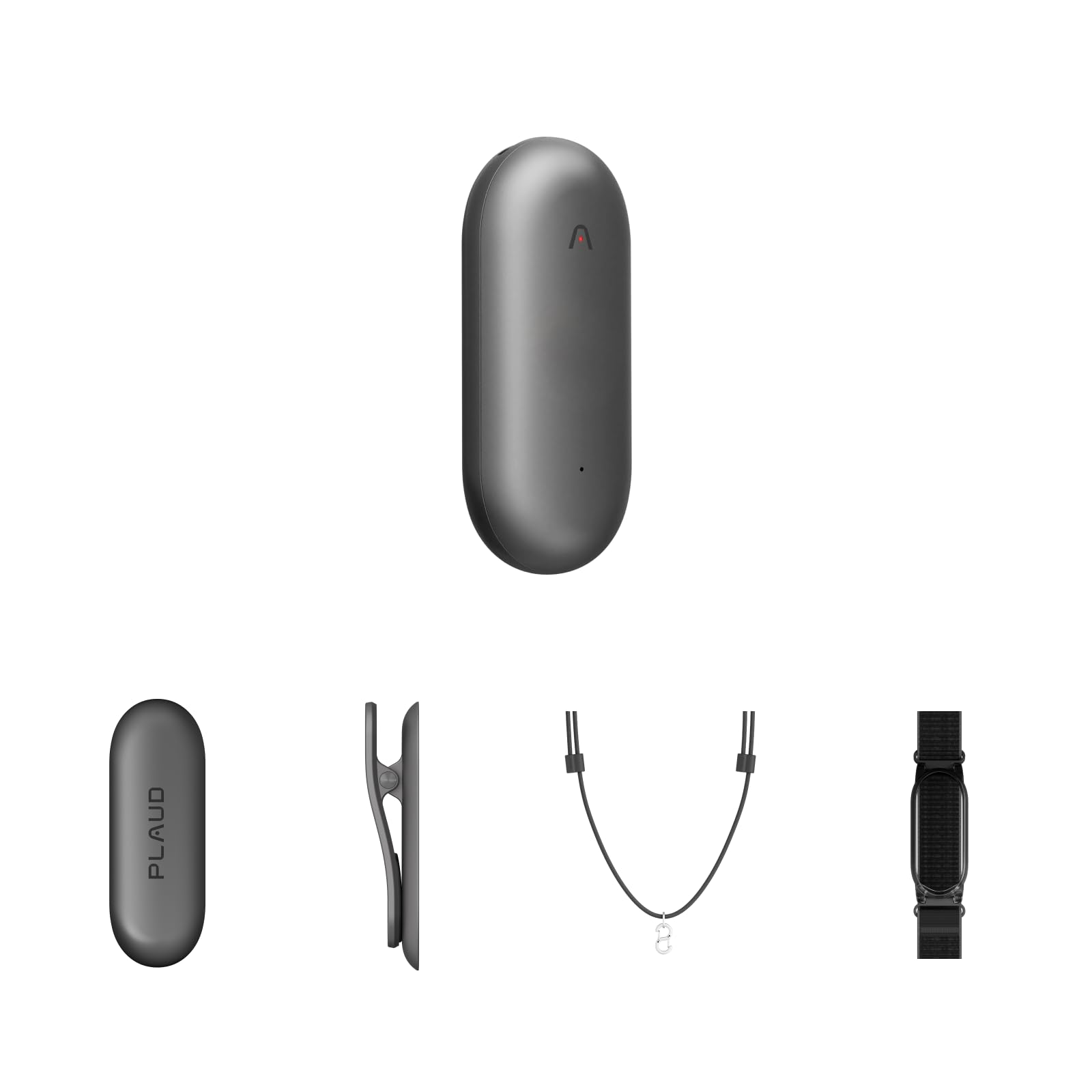 Plaud NotePin Bundle con 4 Accessori Inclusi Cordino e Braccialetto Registratore Vocale IA per Corsi e Riunioni, Grigio