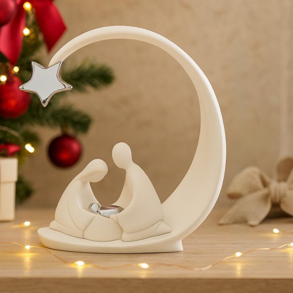 MAZZOLA LUCE Presepe Scultura bianco argento natalizio moderno Statuina Natività natale 25x20 cm idea Regalo Natale