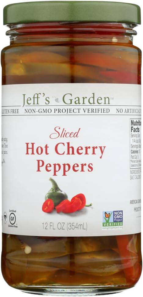 Jeff's Naturals Sliced Hot Cherry Peppers, Gluten Free & Non-GMO, 12 Oz (Pack of 6)