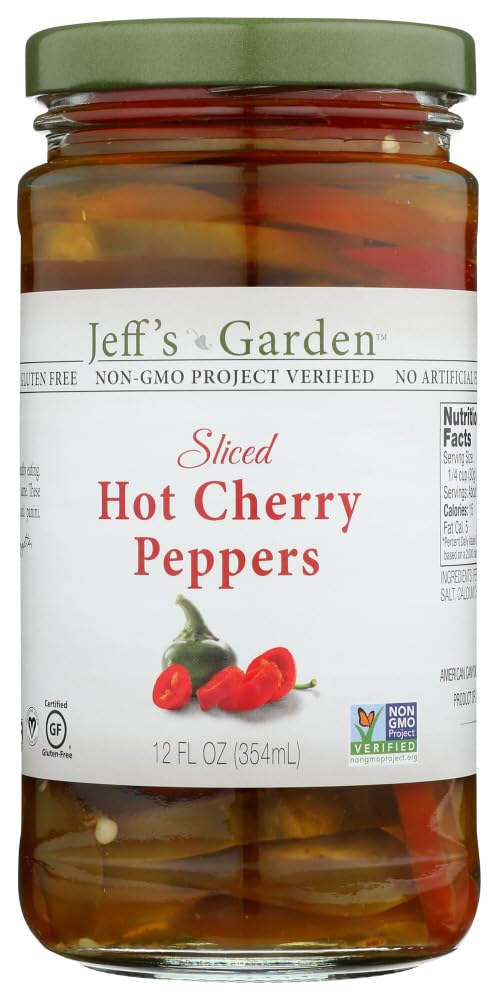 Jeff's Naturals Sliced Hot Cherry Peppers, Gluten Free & Non-GMO, 12 Oz (Pack of 6)