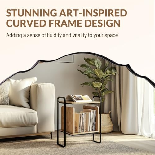 Image of ANDY STAR 22x30 Matte Black Farmhouse Scalloped Oval Bathroom Vanity Mirror