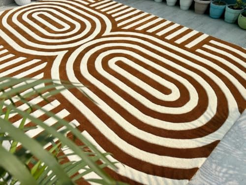 Image of Hand Tufted Modern Design Exported Collection High Low Pattern Wool Carpet for Living Room, Bedroom & Hall (Ivory Gold, 4 x 6 Feet)