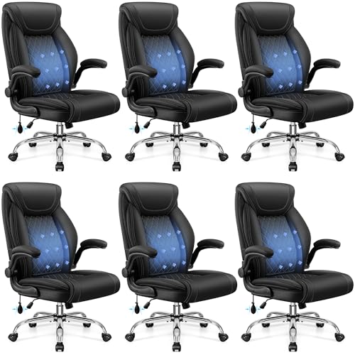 Image of BestGlory Executive Office Chair with Lumbar Support, Big and Tall Ergonomic Computer Desk Chair, Leather Comfy High Back Gaming Chair with Flip Up Arms & Rocking Function for Home Office, Black