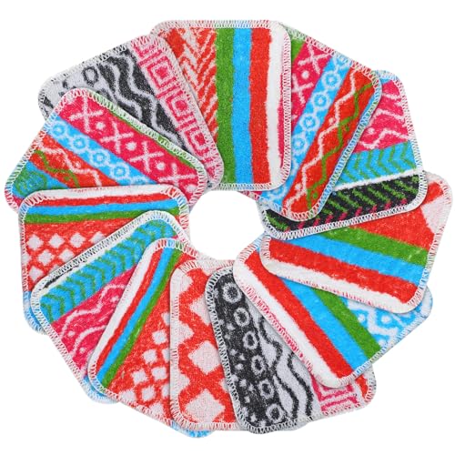 LemonRoad 12 Pack Non-Scratching Reusable Dish Scrubber European Scouring Pad 5 x 6 Dishwasher Safe Soft Scrub for Cleaning Kitchen, Bathroom and Household, Assorted Colors and Designs
