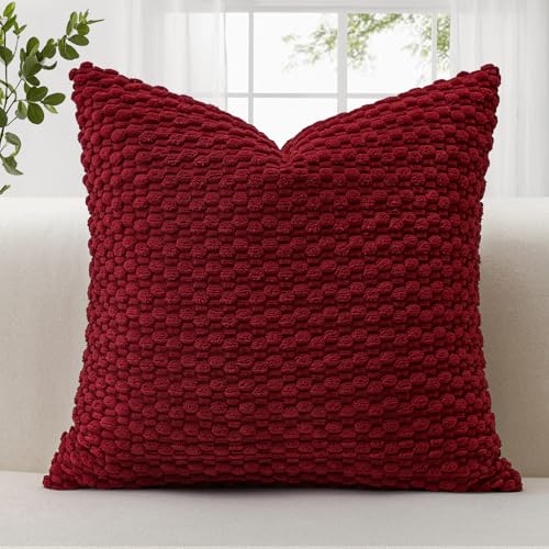 JOTOM Corduroy Soft Cushion Covers 45x45 cm Decorative Throw Pillow Covers with 3D Bubble Texture Cushion Case for Couch Sofa Bedroom Soft Pillowcase for Home Decor (Burgundy)