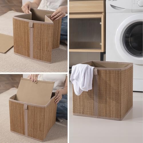 Image of HOKIPO Bamboo Storage Basket - Foldable Storage Bin 31x31 cm Storage Organizer for Clothes, Toys, Laundry & Home Organization, Pack of 1 (AR-6152)