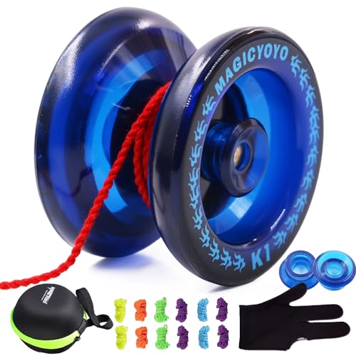 MAGICYOYO K1 Professional Responsive Yoyo Ball for Kids Adults with 12 Strings+ 2 Yo-yos Hubstacks+ Yo-yo Case+ Yo Yo Glove Kit, Practice Yoyos, Finger Spin Tricks and More, Navy Blue