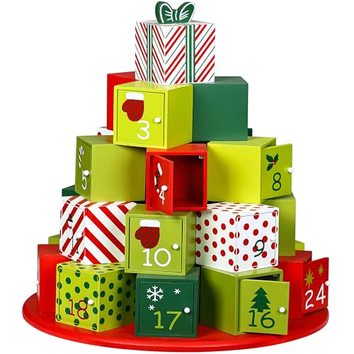 SPIELWERK® Wiederverwendbarer Adventskalender Geschenkeberg XL Zum Befüllen 24 Große Türchen Weihnachten Kinder DIY Weihnachtliche Holz Dekoration