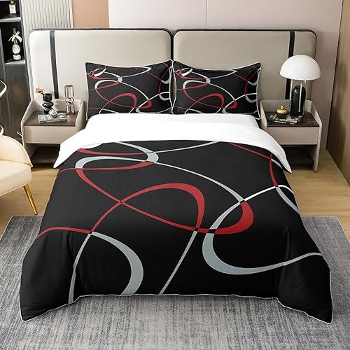 Homewish 100% Natural Cotton Duvet Cover Single,Geometric Circles Rings Bedding Set for Kids Men Boys,Sandproof Modern Striped Comforter Cover,Abstract Aesthetic Bed Sets with 1 Pillowcase