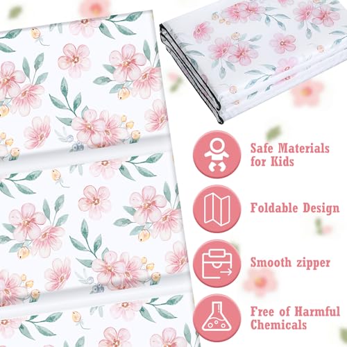 Image of Shellwei Vinyl Nap Mat Kid Preschool Daycare Sleep Mat,Flower | 1 inch Thickness, 45 inch x 19 inch x 1 inch, 4-section Softness Rest Mat, Suitable for Daycare Travel, and Home, Easy to Clean