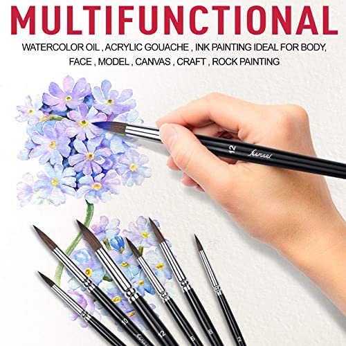 Squirrel Hair Watercolor Brushes, Fuumuui 6Pcs Detail To Mop Watercolor Brushes Round Pointed Paint Brush Set High Water Holding Capacity Perfect For Watercolor Ink Gouache Painting #TOP3