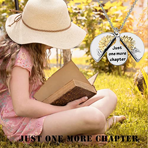 PLITI Bookworm Gift Book Lover Gift Bookish Gift Librarian Appreciation Gift Just One More Chapter Sunflower Locket Necklace3