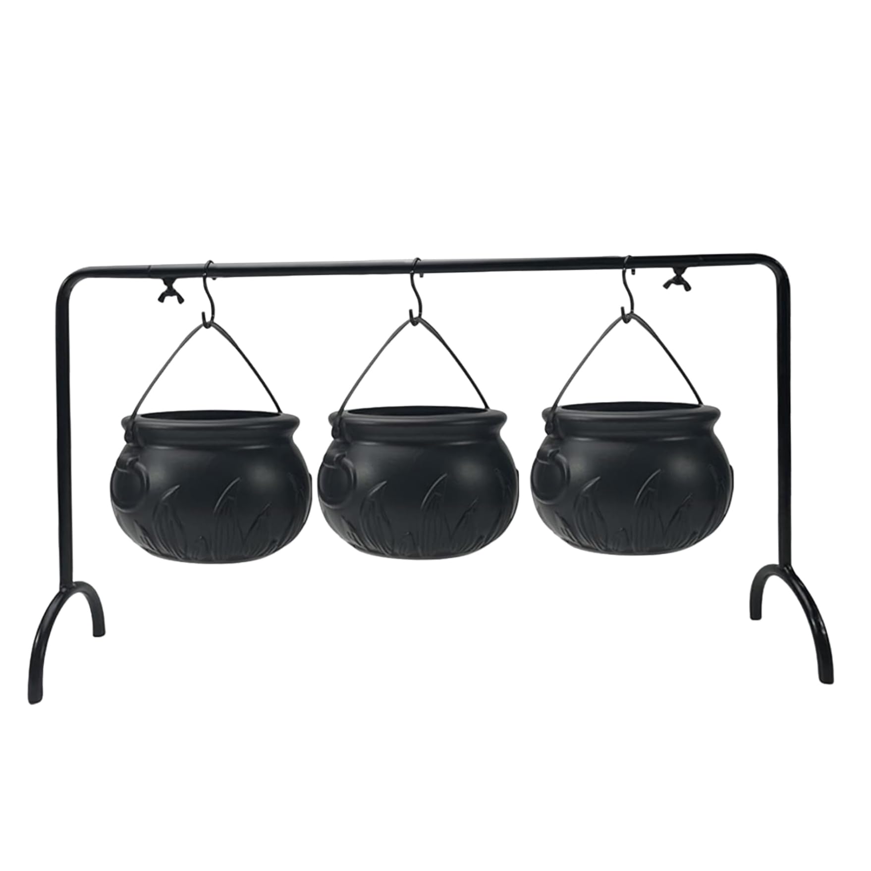 Chaudron de sorcières Halloween : lot de 3 mini seaux en plastique sur support