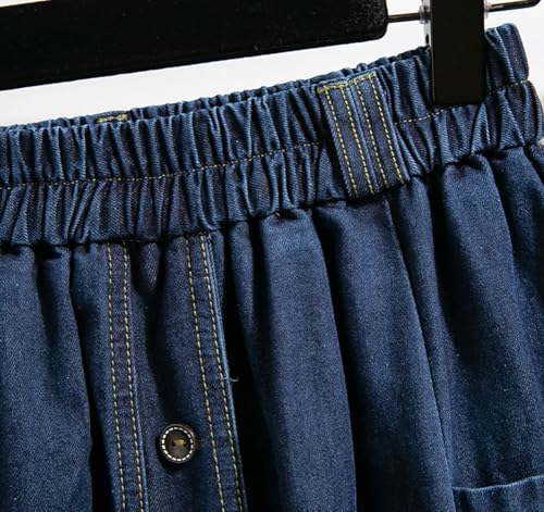 chouyatou Women's Retro Button Elastic Waist Denim Skirt A-Line Pleated Midi Long Jean Skirt with Pockets3