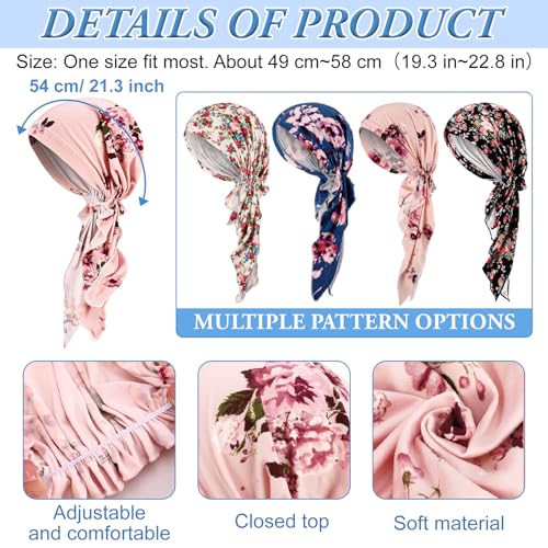 Fingertip WD 4 Pcs Chemo Headwear for Women, Pre Tied Cancer Cap Turban