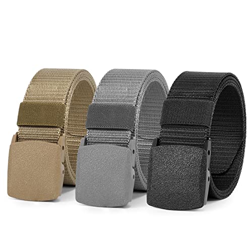 LEACOOLKEY Nylon Belt for Men Military Tactical Belt Canvas Outdoor Web Belt with Plastic Buckle