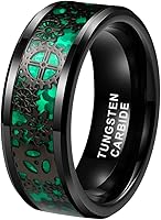 6mm 8mm Blue Red Green Carbon Fiber Steampunk Gear Inlay Tungsten Carbide Rings for Men Women - Comfort Fit Wedding Bands