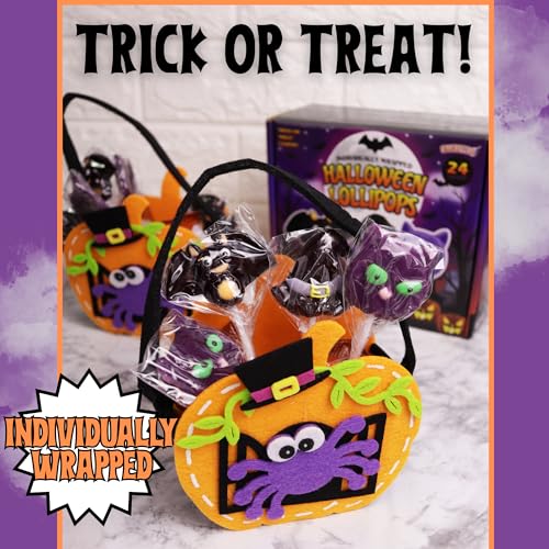 Halloween Lollipops, Cat, Bat & Witch Hat Suckers, 24 Count | Individually Wrapped, Assorted Character Shapes, Trick or Treat Candy, Seasonal Party Favors, 10.16oz, 24 Total Pieces - image 7