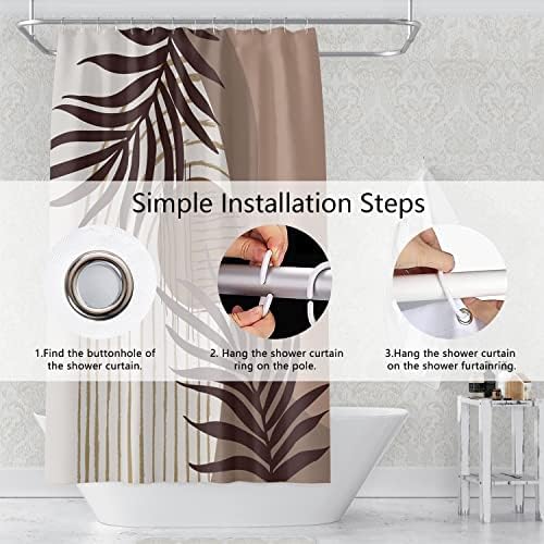 Umpoo Abstract Mid Century Boho Bathroom Shower Curtain Eucalyptus Leaves Brown and Beige Sun Shower Curtain with Hooks Waterproof Fabric Polyester Shower Curtain for Art Home Decor, 69x70 Inch - 5