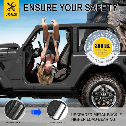 Image of moveland 4 Pack Roll Bar Grab Handles with US Flag for Jeep Wrangler, Black