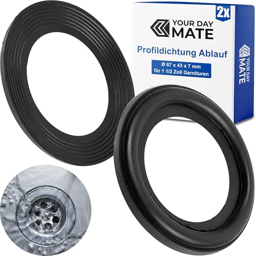 Profildichtung für Ablaufventil, 2 Stück, Ø 67 x 43 x 7 mm, für 1 1/2 Zoll Spülbecken Garnituren, Spültisch Ventilunterteil Ersatz Dichtung, Dichtungssatz Küchenarmatur, Dichtring Installationssystem