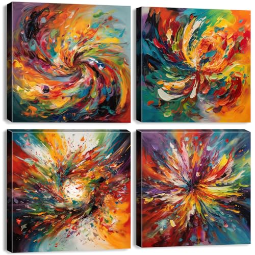 Colorful Abstract Wall Art Multi Color Graffiti Canvas Pictures Bedroom Wall Decor Watercolor Fantasy Splash Liquid Prints Painting Contemporary Artwork Kitchen Living Room Home Decoration 12x12' 4Pcs