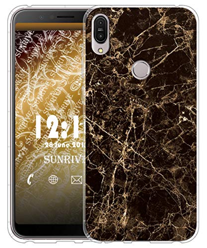 Sunrive Funda para ASUS Zenfone MAX Pro M1 ZB601KL/ZB602KL, Silicona Slim Fit Gel Transparente Carcasa Case Bumper de Impactos y Anti-Arañazos Cojín de Aire Espalda Cover(TPU Mármol Negro)