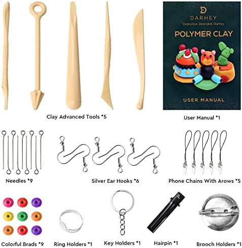 DARHEY Polymer Clay - Set of 26 Multicolour Nontoxic Oven Bake Soft Modelling Clay for Kids | with Tools, Accessories and Storage Box - Best DIY Gift