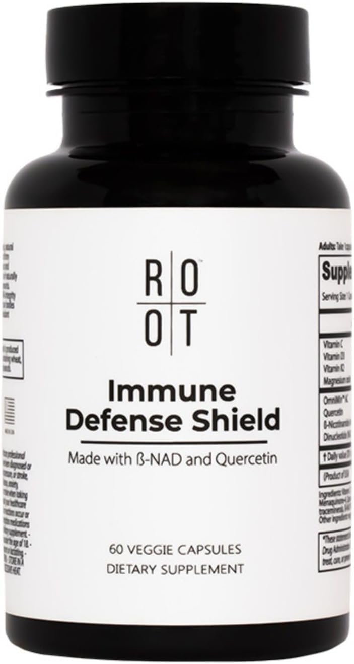 Root Wellness Immune Support Supplement with Vitamin D C K2, Quercetin and Trace Minerals from Great Salt Lake, Digestive Enzymes NAD Supplement for Adults, 60 Capsules
