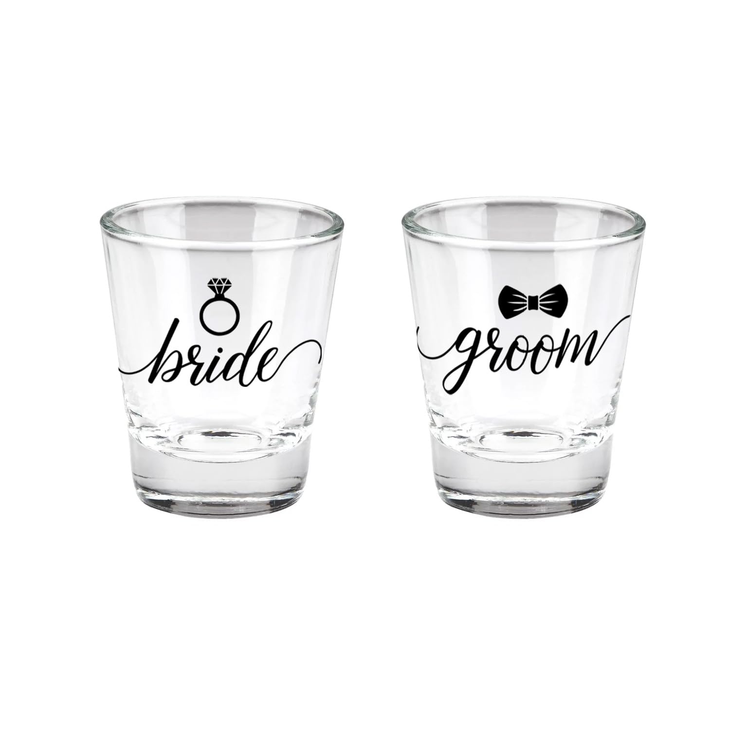 Canopy Street Bride And Groom Shot Glasses / 2 Wedding Shot Glasses/Bachelorette Bachelor Party 1.5 Ounce Small Glass Set
