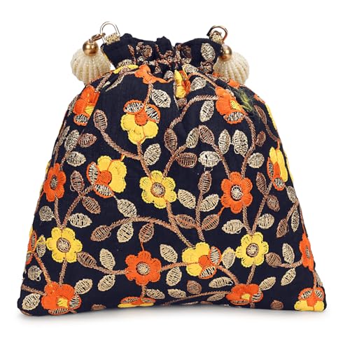 Image of LONGING TO BUY Indian Embroidered Pearl Potli Bag For Women, Sequence Design with Tassel, Wedding Potli Bags