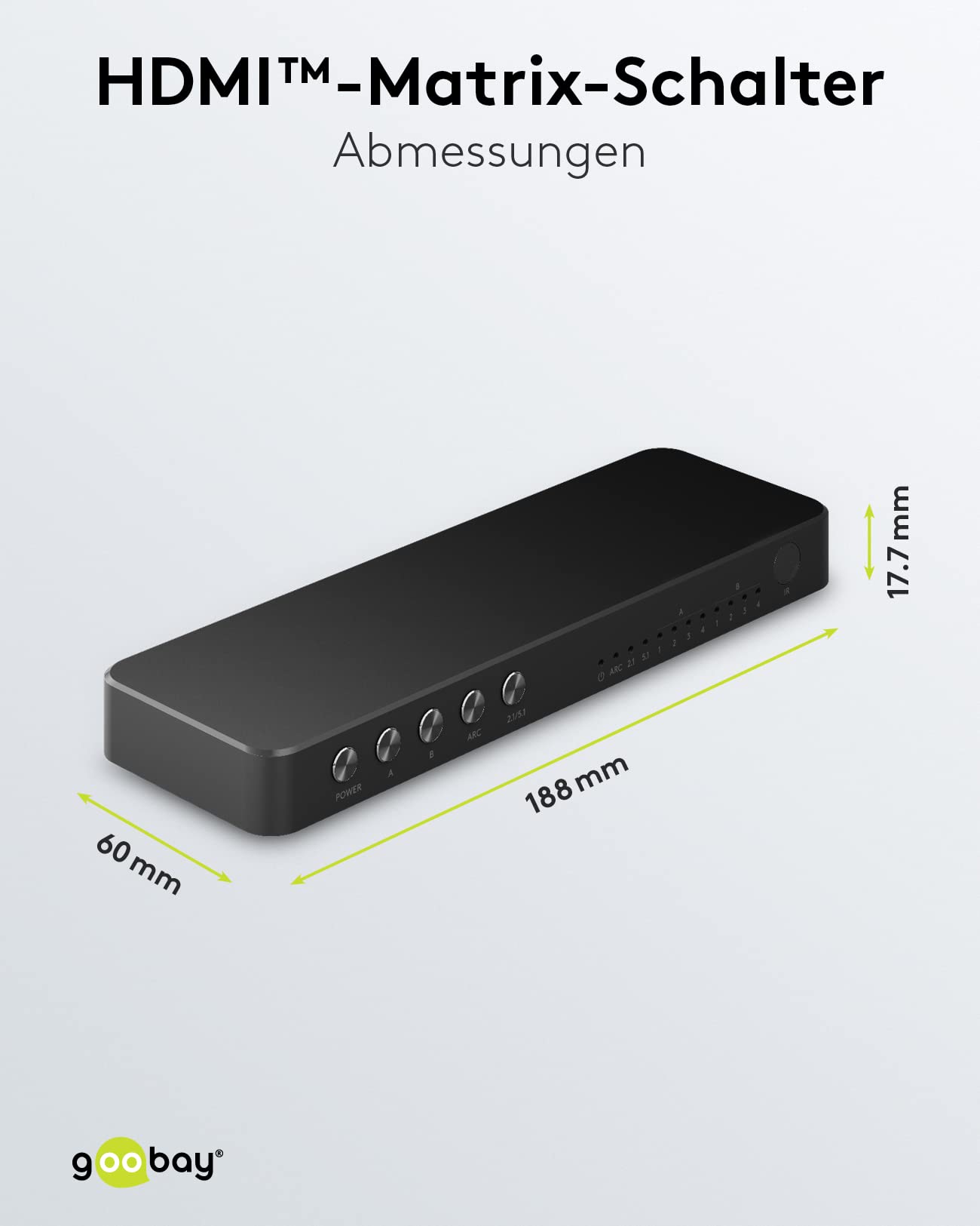 goobay 58479 Commutatore a matrice HDMI 4 a 2 / Splitter a matrice 4k @ 60Hz / Con telecomando per lettore Blu ray, Xbox, PS5 e TV/Commutatore 4 IN 2 Out