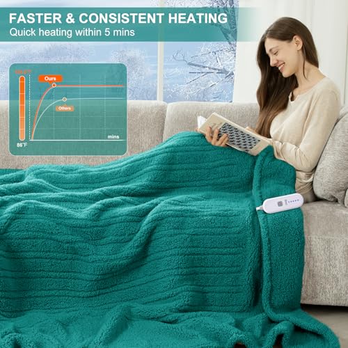 Heated Blanket Twin 62"X84" - Soft Double Sided Sherpa Electric Blanket Twin with 5 Heatings Levels & 10 hrs Auto Shut Off, Fast Heating & ETL Certified, Gift for Women(Green)