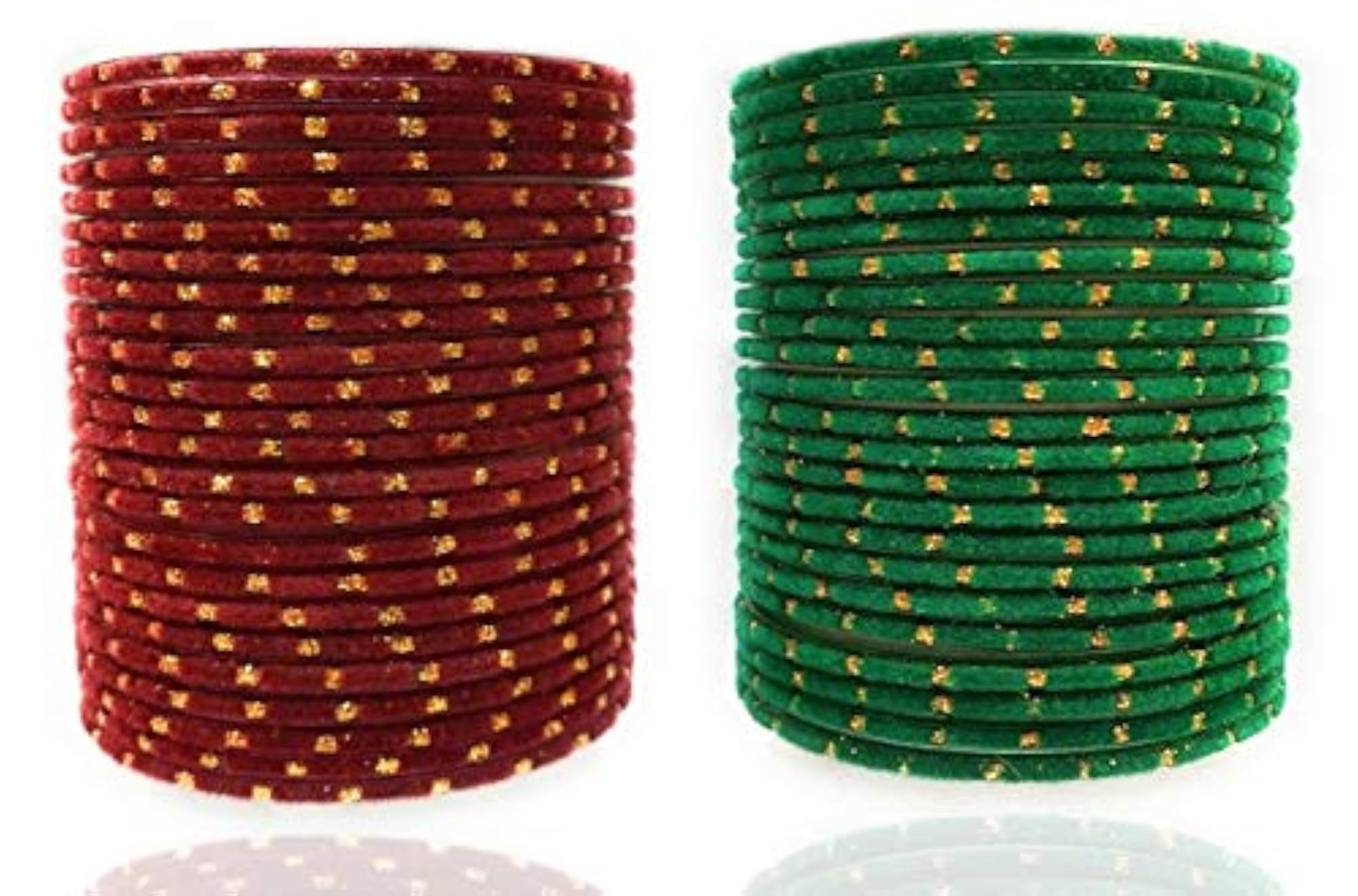 Velvet & Glass Bangle Set (Maroon & Green) Pack of 48