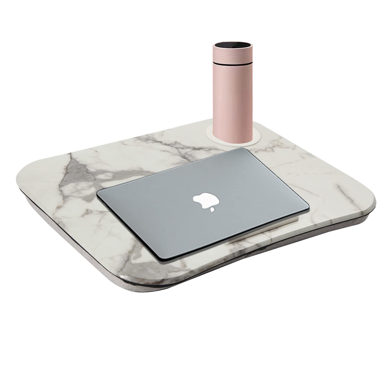 Lap Desk White Marble, Portable Laptop Desk Fits Up to 16" Laptops，Laptop Stand with Cup Holder， Great for Car Laptop Desk, Work Table, Lap Writing Board & Drawing Desk on Sofa or Bed-HB-BR-06