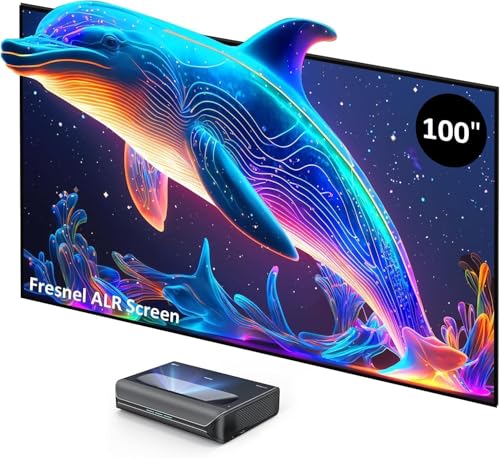 NexiGo Aurora Pro 4K Laser TV with 100 Fresnel ALR Screen (Latest Version) Factory Calibrated Color Accuracy 2400 Lumens for Home Theater and Daylight Use Dolby Vision & Atoms